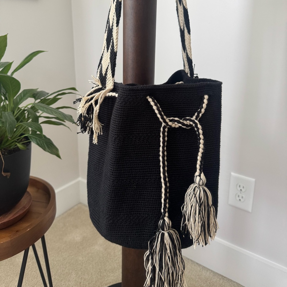 New Handcrafted Black and Cream Tote Bag
